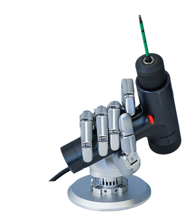 Robotic hand holding an electric screwdriver