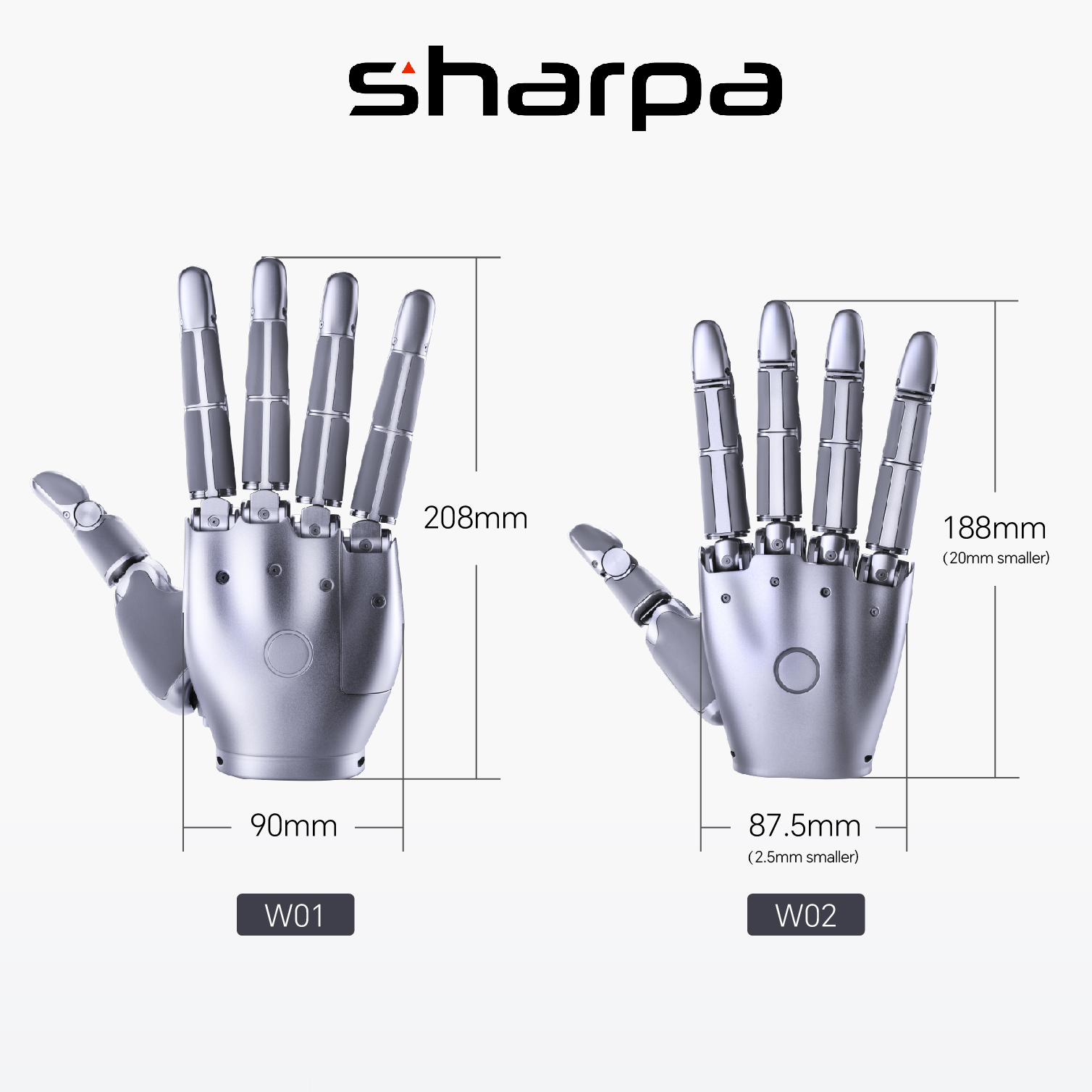 W01 and W02 hand dimension comparison